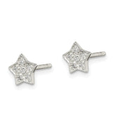 Sterling Silver 925 CZ Star Button Earrings with Polished Anti-Tarnish Finish